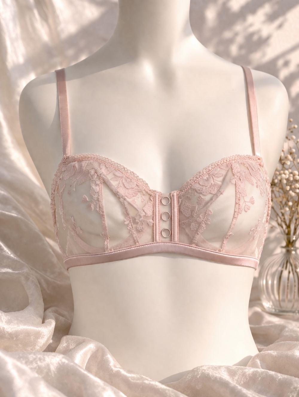 Simone Perele Pink Embroidered Sheer Underwire Bra 32D
